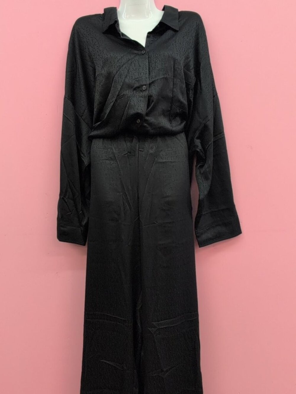 Victoria Secret Signature Satin Long Pajama Set Size XXL Black